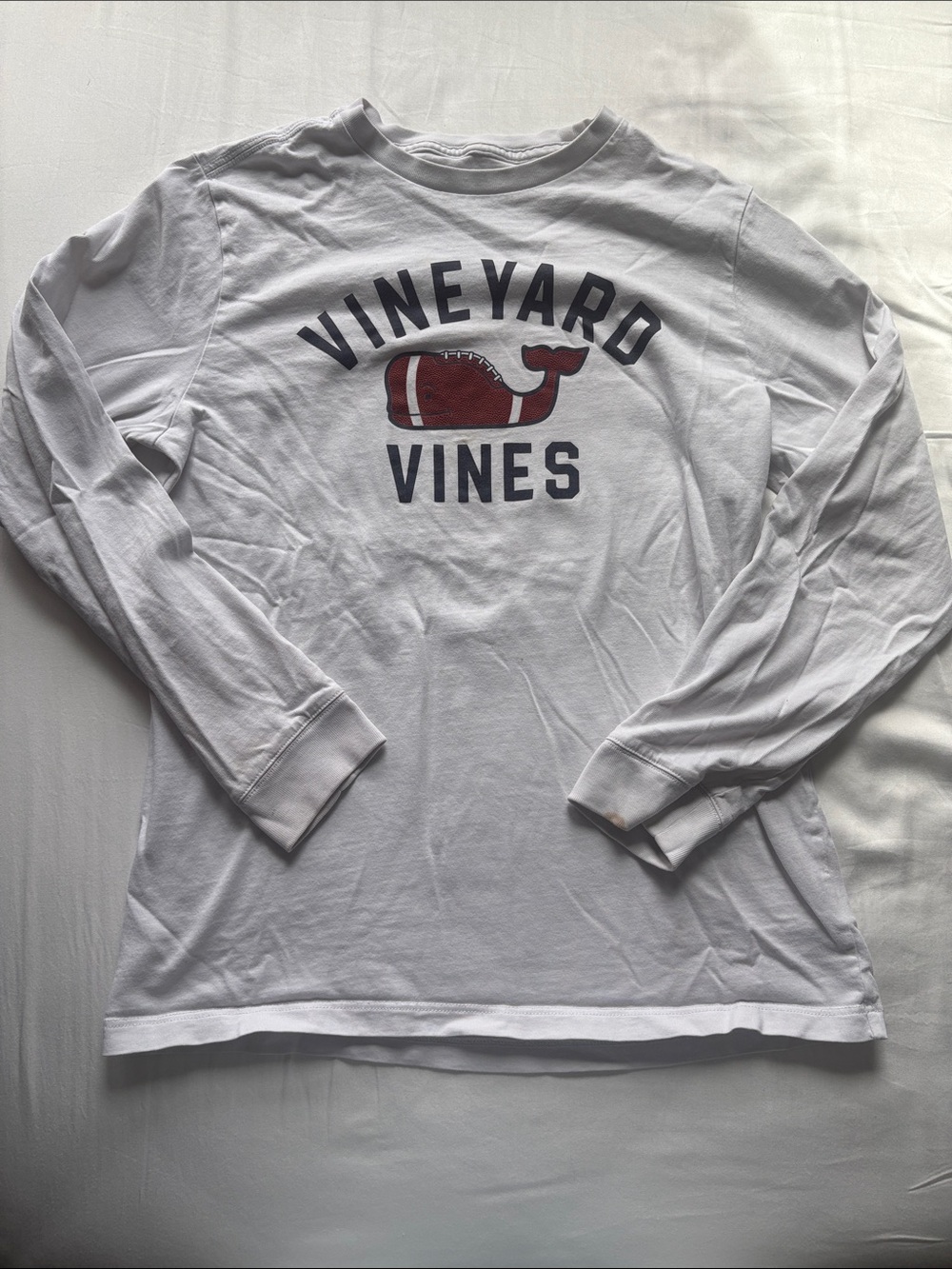 Vineyard Vines White Long-Sleeve Tee with Maroon Whale Logo